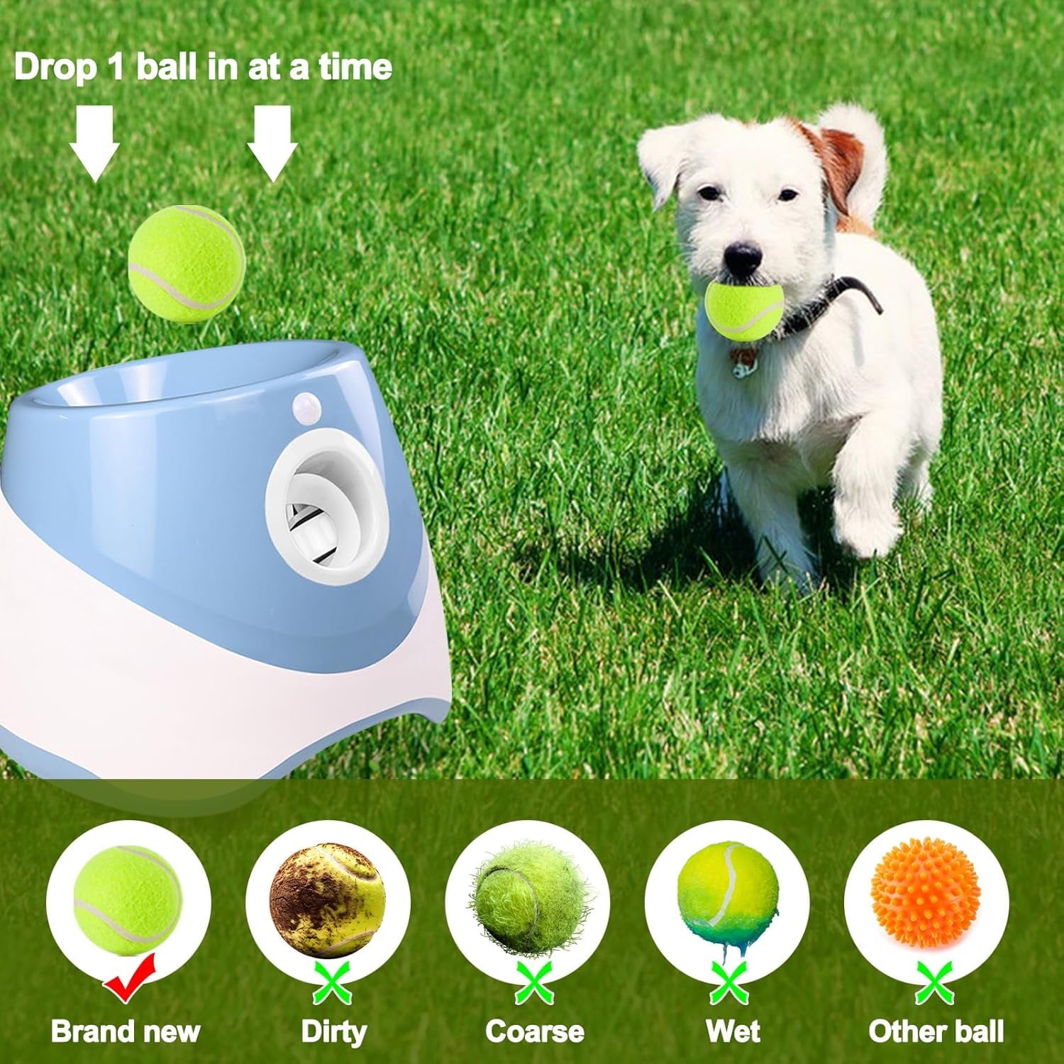 Ball Thrower for Dogs Interactive dog fetch machine Automatic Tennis Ball Launcher with 12 Tennis Balls Dog Ball Thrower Machine with 10-30Ft 3 Launching Distance for Small Dogs Indoor & Outdoor