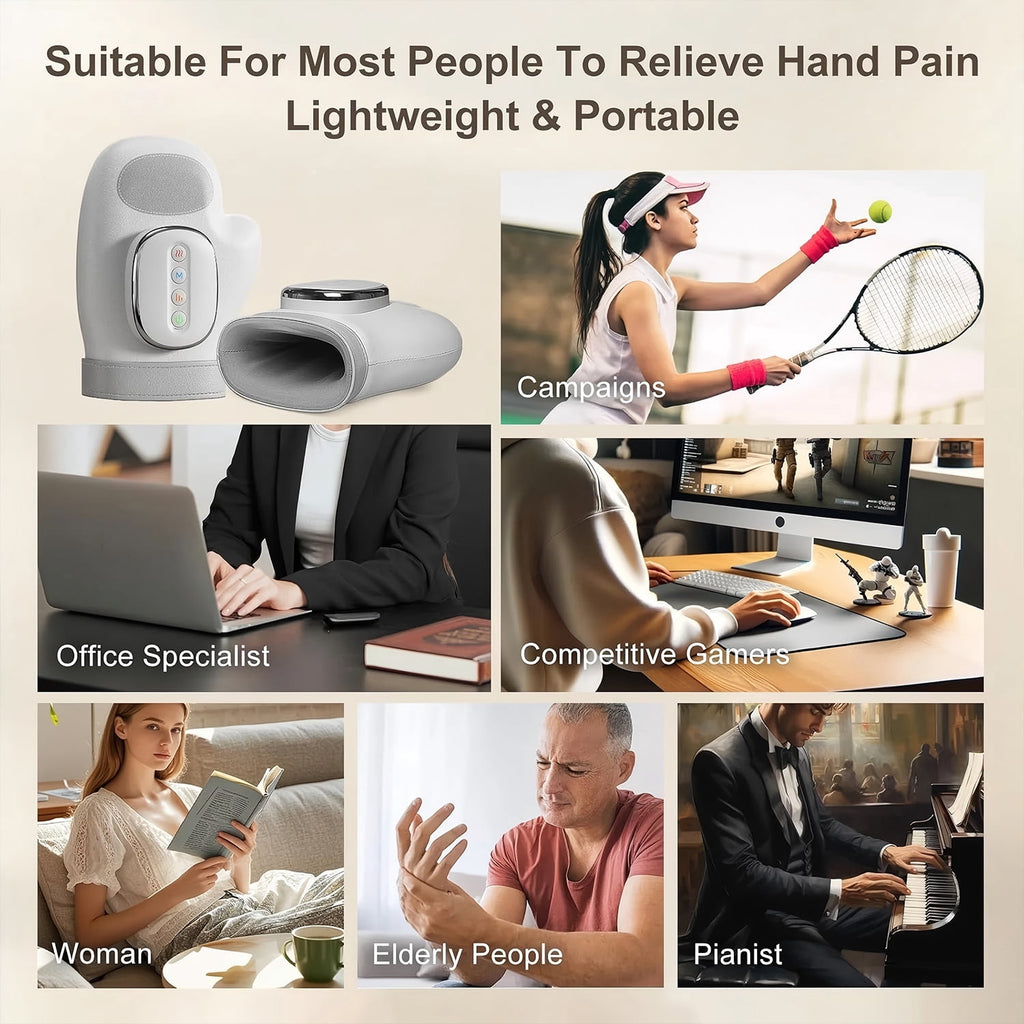 Hand Massager with Heat & Compression - Relieves Hand Fatigue & Soreness - Wrists & Fingers Massager for Stress & Pain Relief - Cordless Hand Massager for Arthritis & Carpal Tunnel - Ideal Gift