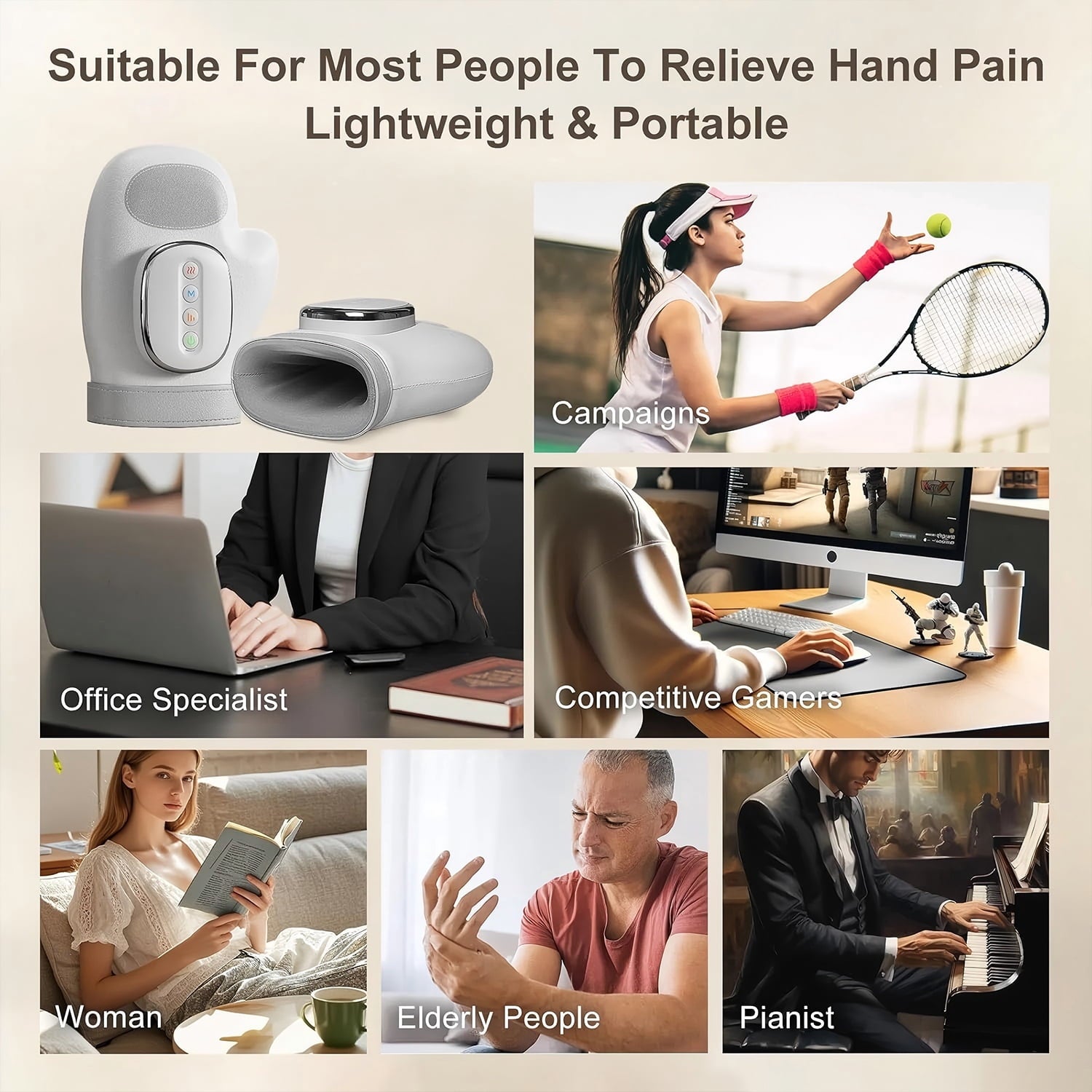 Hand Massager with Heat & Compression - Relieves Hand Fatigue & Soreness - Wrists & Fingers Massager for Stress & Pain Relief - Cordless Hand Massager for Arthritis & Carpal Tunnel - Ideal Gift