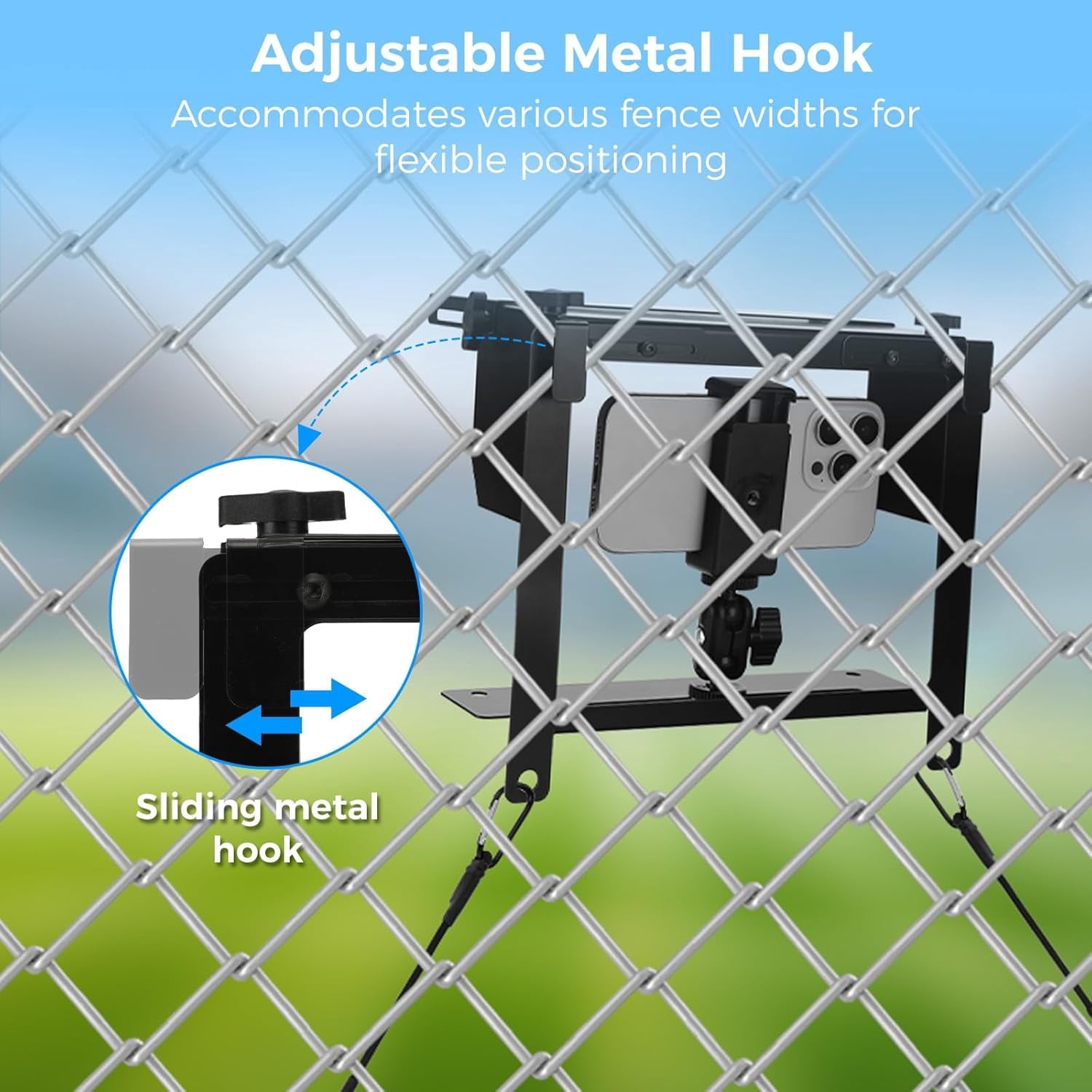 Cell Phone Fence Mount with Shade Camera Fence Clip Holder Mounting Kit Fence Mount with Power Bank Clip for Phone & Action Cameras for Recording Baseball Tennis Sports Games