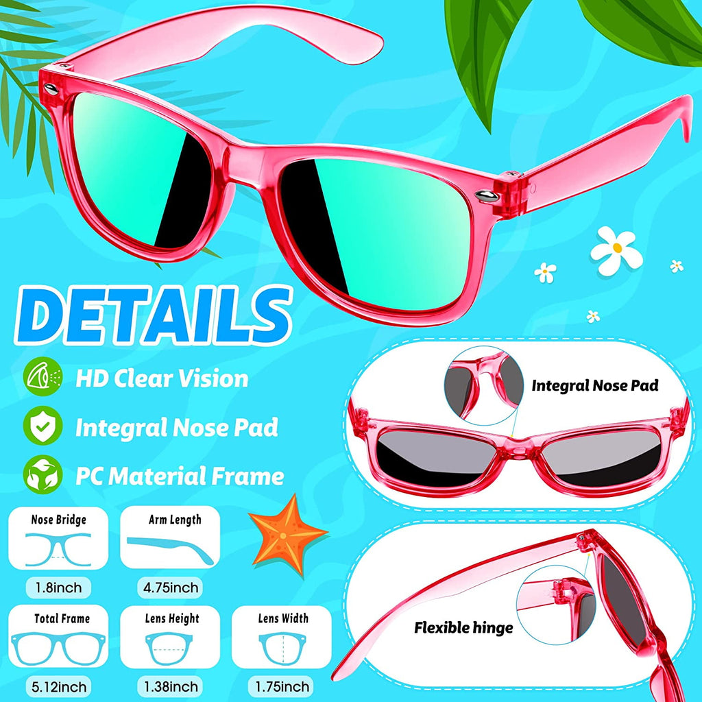 Prociv 24 Pack Kids Sunglasses Bulk Kids Sunglasses Party Favor Neon Translucent Sunglasses with UV400 Protection Boys Girls Age 3-8 Beach Pool Birthday Party Supplies