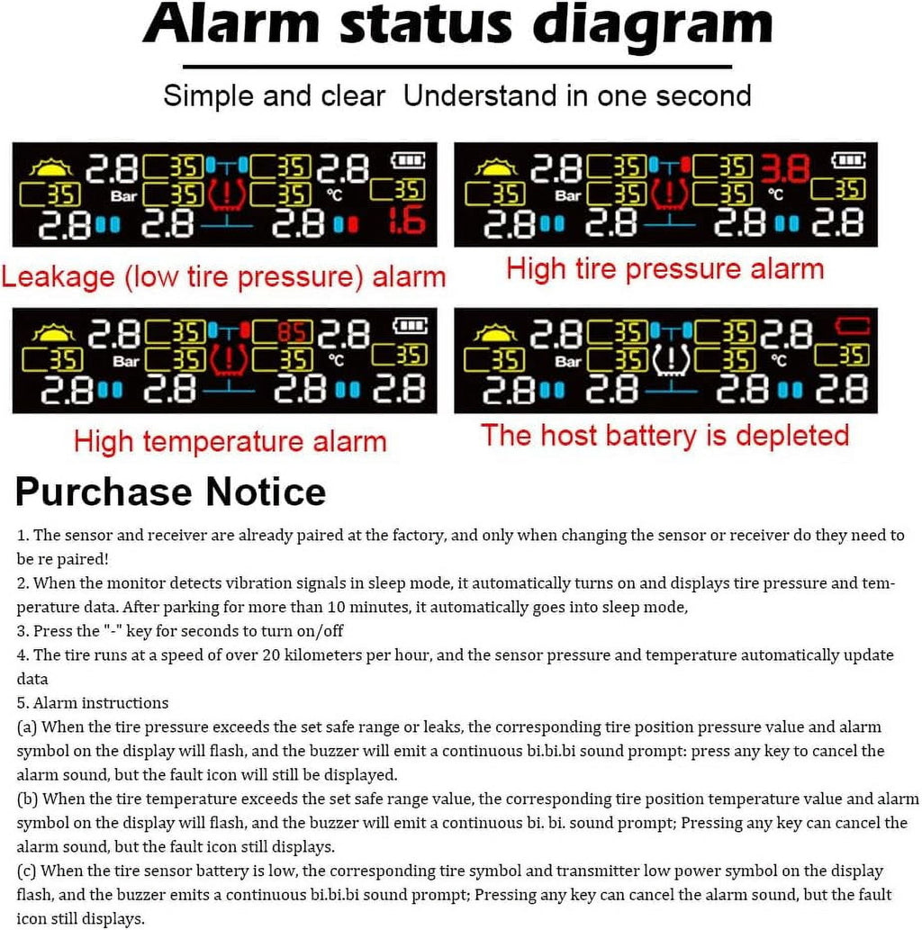 RV Tire Pressure Monitoring System Tire Pressure Monitor with Solar Charge LCD Display Auto Sleep Mode for Trailer Truck Off Road Pickup(6 Sensors External Didi Version)