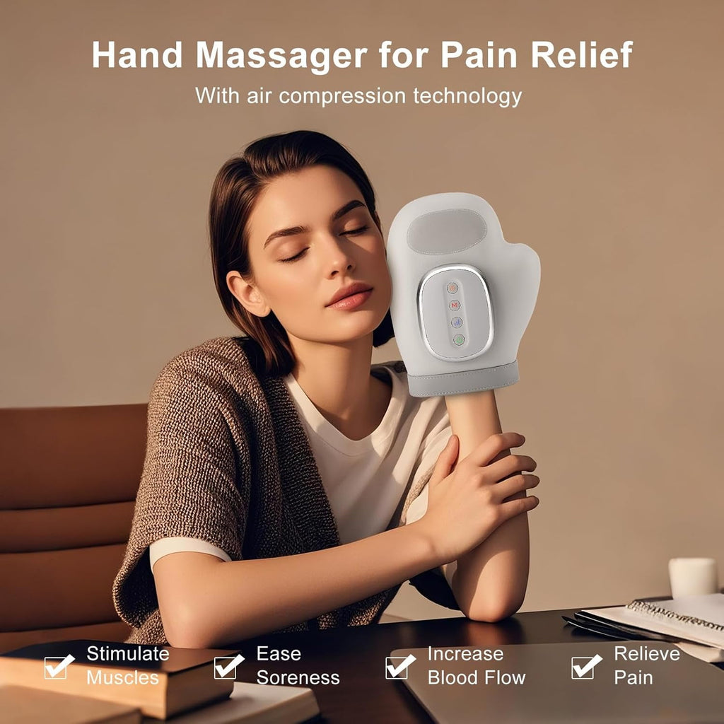 Hand Massager with Heat & Compression - Relieves Hand Fatigue & Soreness - Wrists & Fingers Massager for Stress & Pain Relief - Cordless Hand Massager for Arthritis & Carpal Tunnel - Ideal Gift
