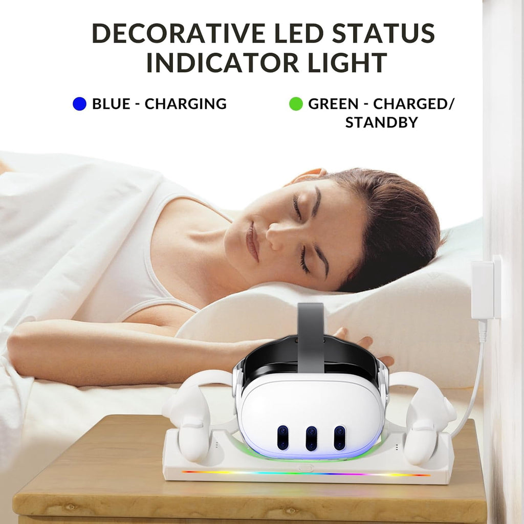 Charging Dock for Oculus Quest 3/Quest 3S Magnetic Charging Station for Meta Quest 3 VR Headset & Controllers with 2 Rechargeable 2100mAh Batteries USB-C Charger Supports LED Indicator