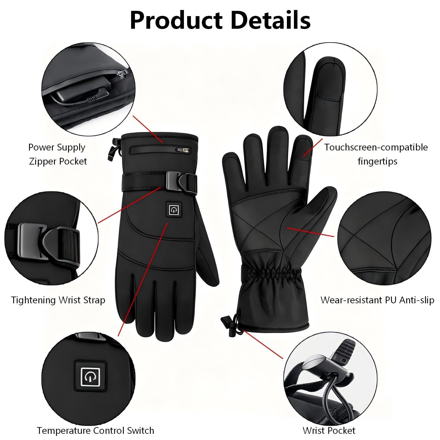 Heated Gloves for Men Women 5000mAh Rechargeable Battery Electric Heated Gloves with 3 Temperature Touchscreen Winter Warm Glove Windproof Waterproof Thermal Heated Gloves for Skiing Hiking Cycling